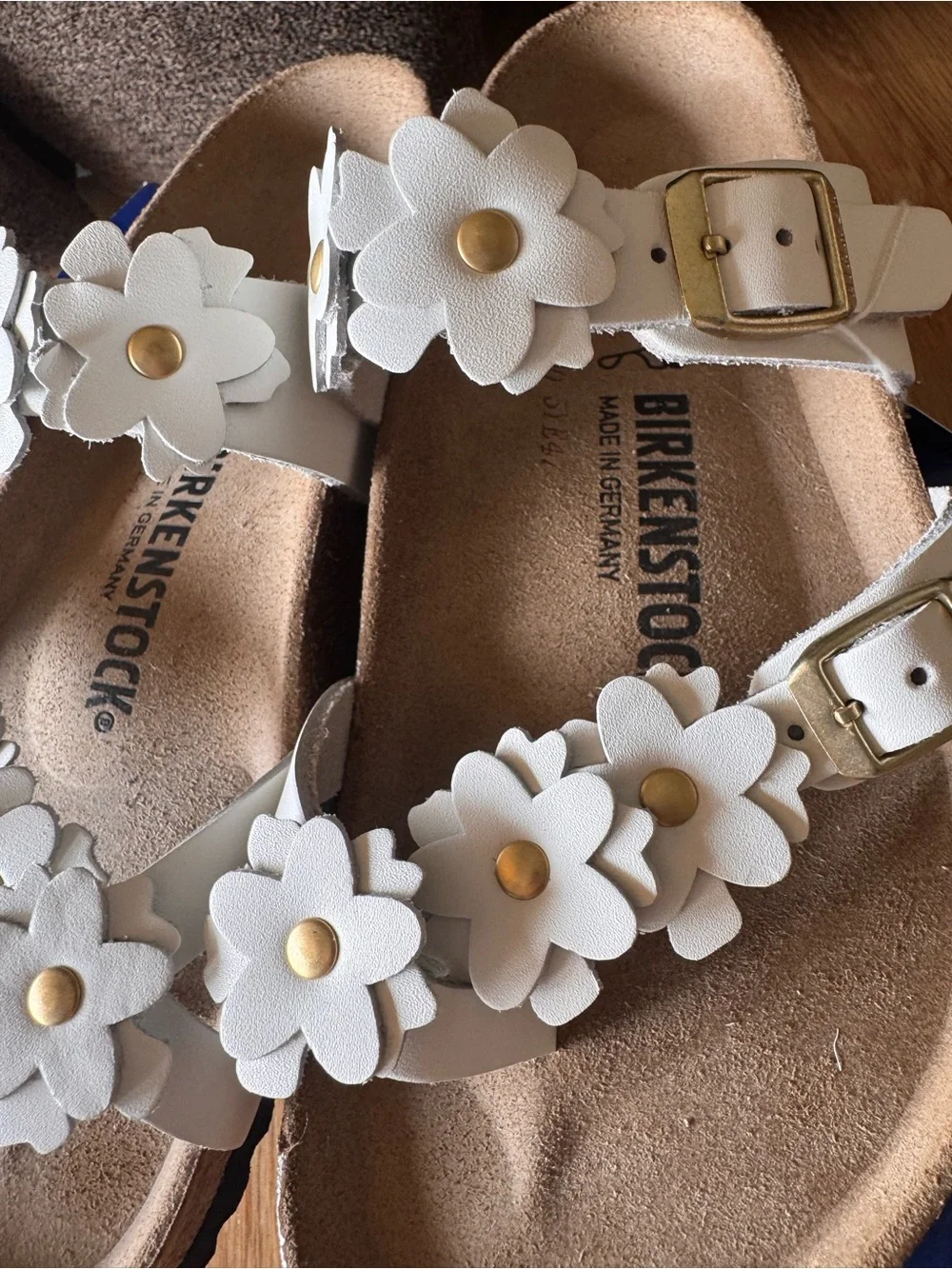 Birkenstock White Floral Embellished Mayari Sandals with Gold Accents - Picture 5 of 5